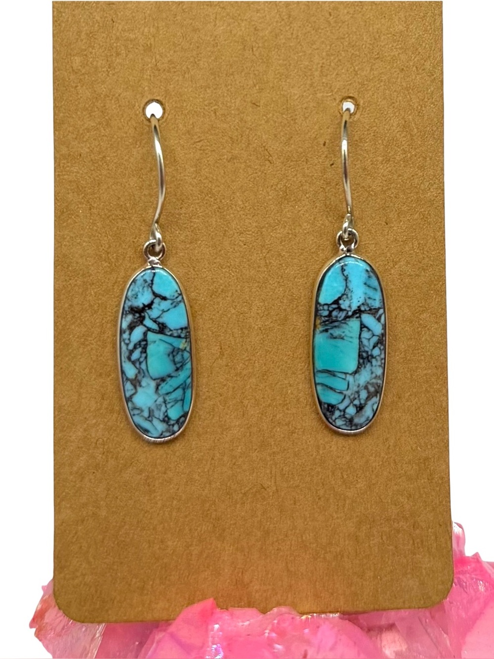 Tibetan Turquoise Earrings 925 Sterling Silver Plated